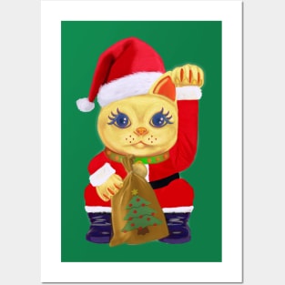 Maneki Neko Good Luck Christmas Outfit Gift 2020 Edit Posters and Art